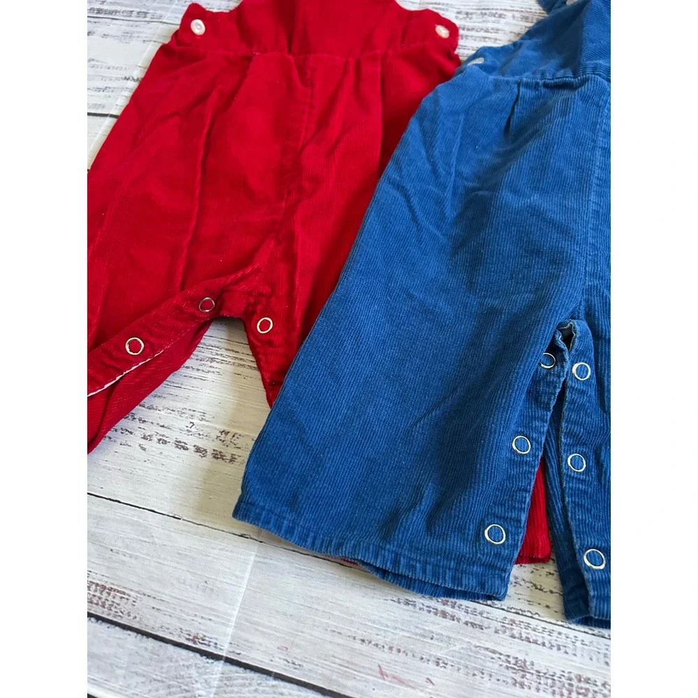JCPenney Toddletime Corduroy Overalls Kids Blue Red Vintage 12 Months Size 1